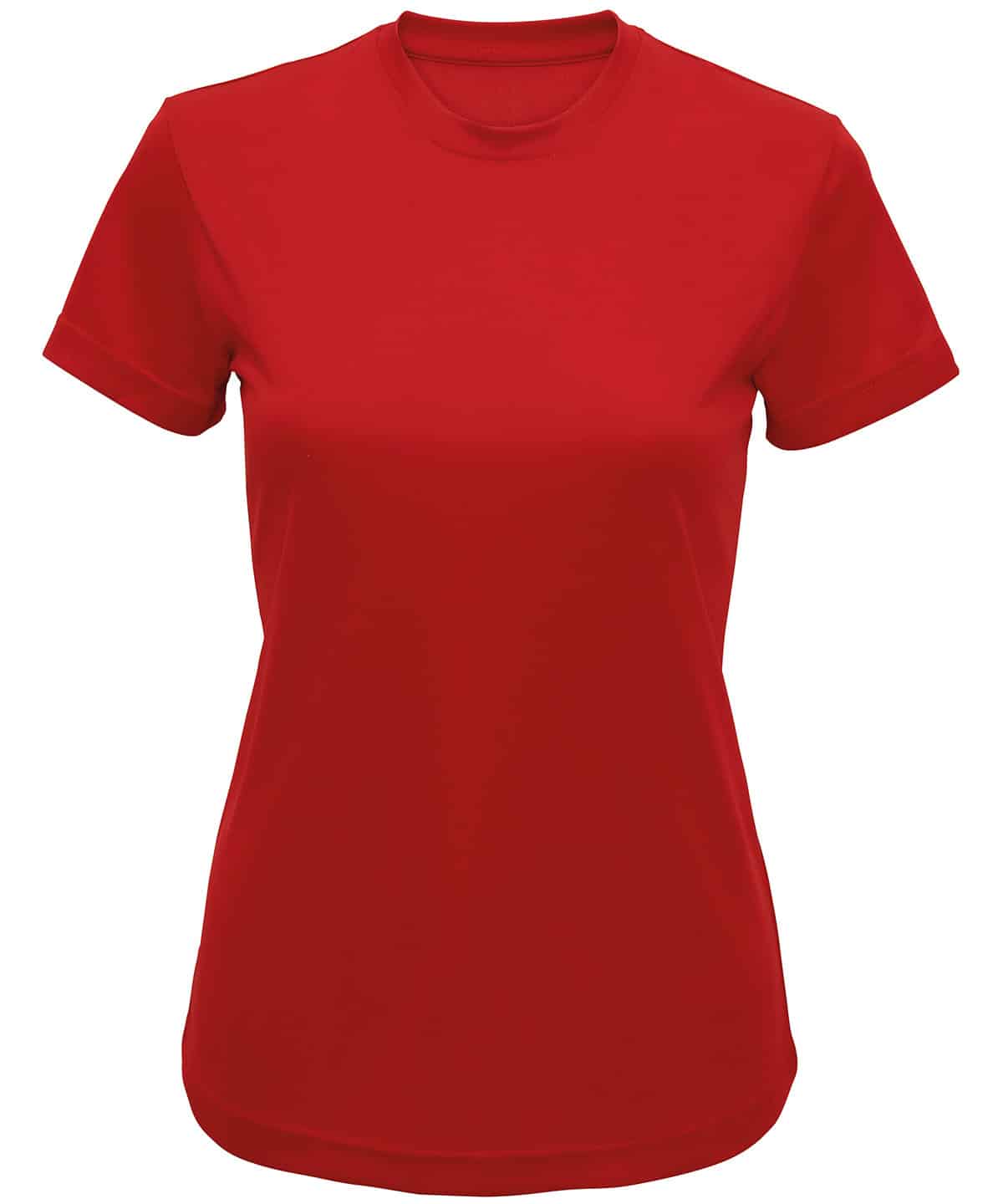 Recycled performance T-shirt in fire red, ideal for sports and activewear, featuring eco-friendly ma.