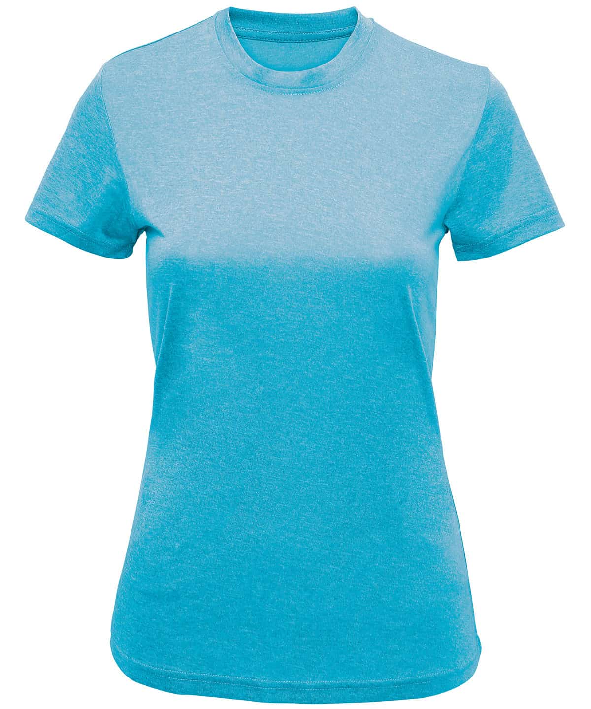 Recycled turquoise performance T-shirt for women, lightweight and eco-friendly.