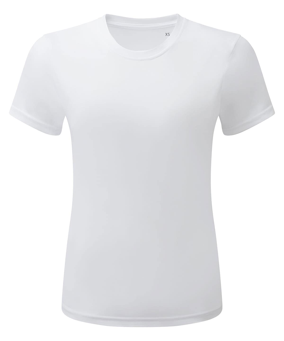 Recycled performance T-shirt in white, ideal for sports and activewear, made with eco-friendly mater.