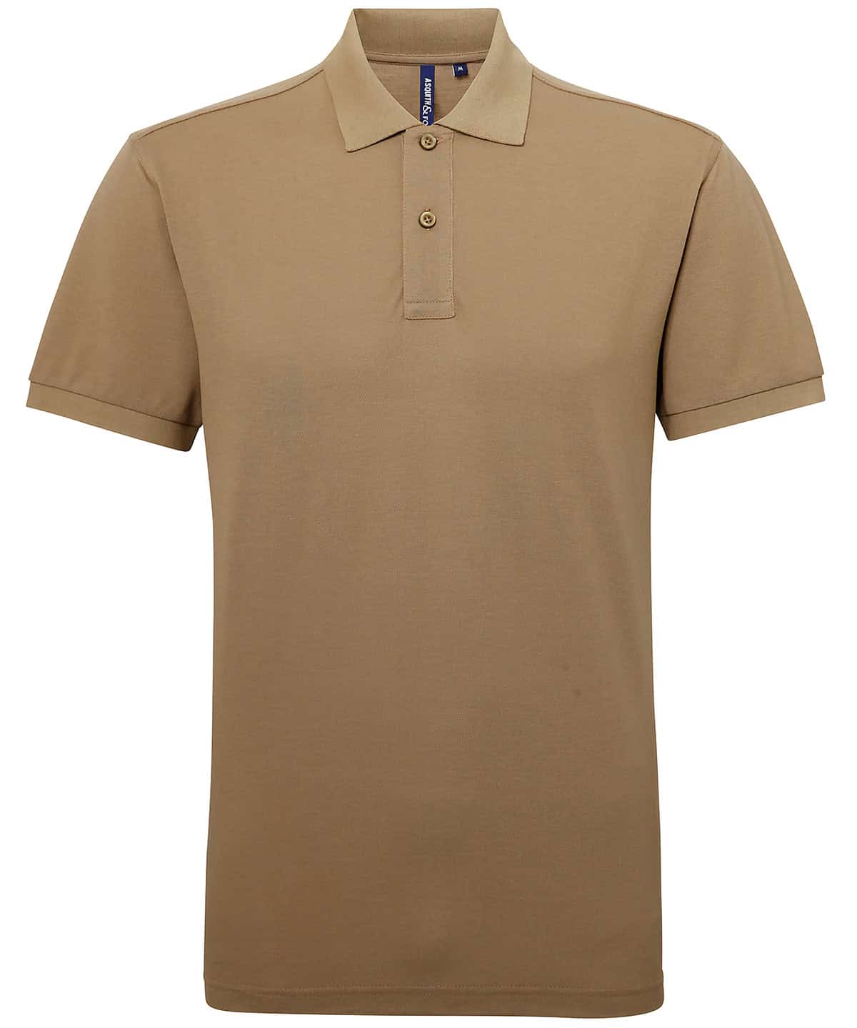 Polycotton blend polo shirt in khaki colour, ideal for casual and corporate wear, featuring comforta.