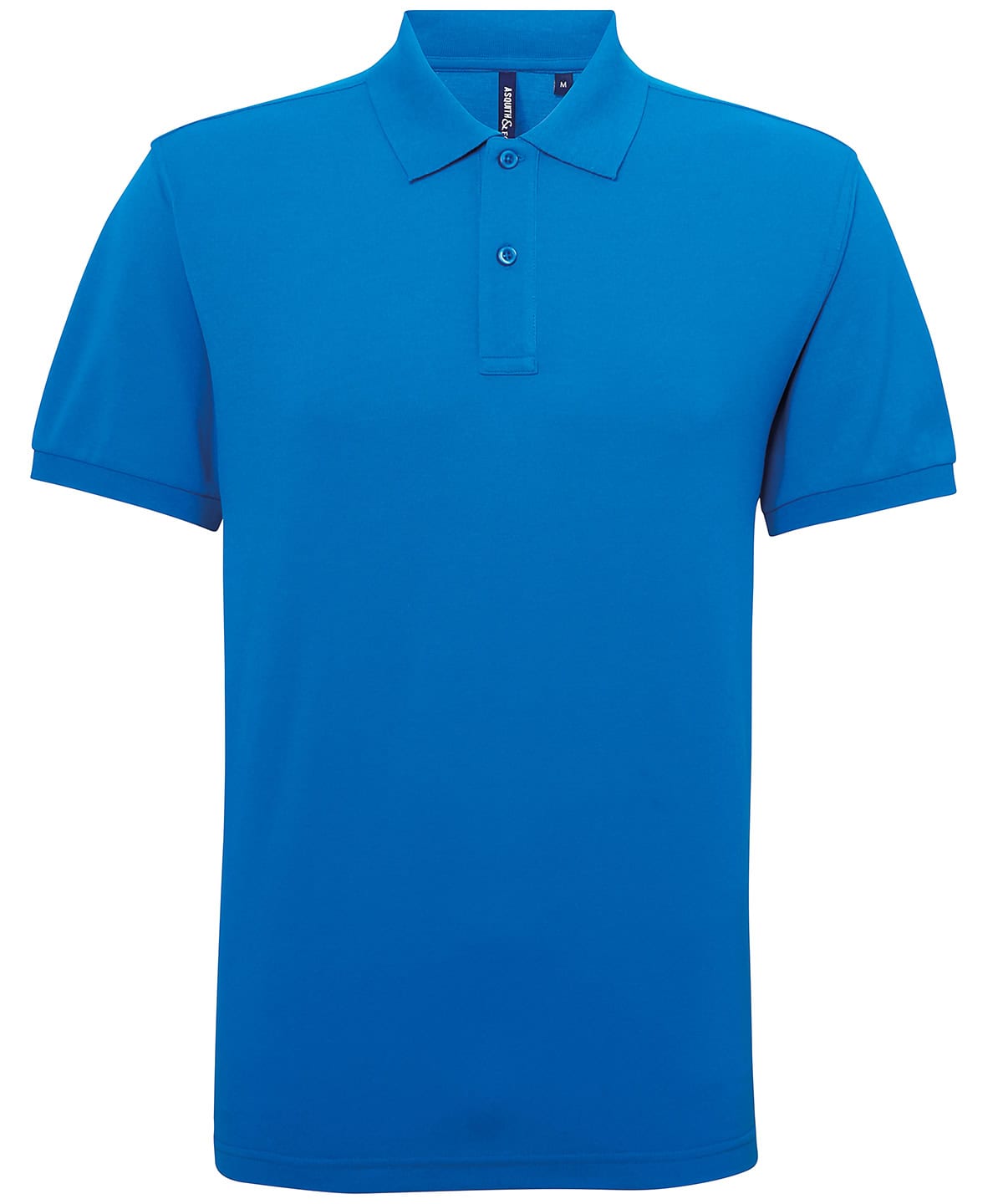 Blue polycotton blend polo shirt with collar and buttons, ideal for embroidery and printing.