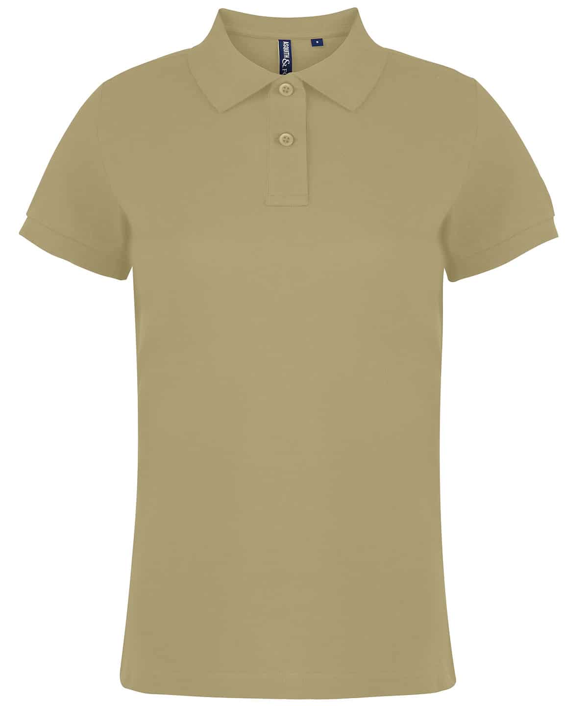 Khaki ladies' classic fit polo shirt for embroidery and printing.