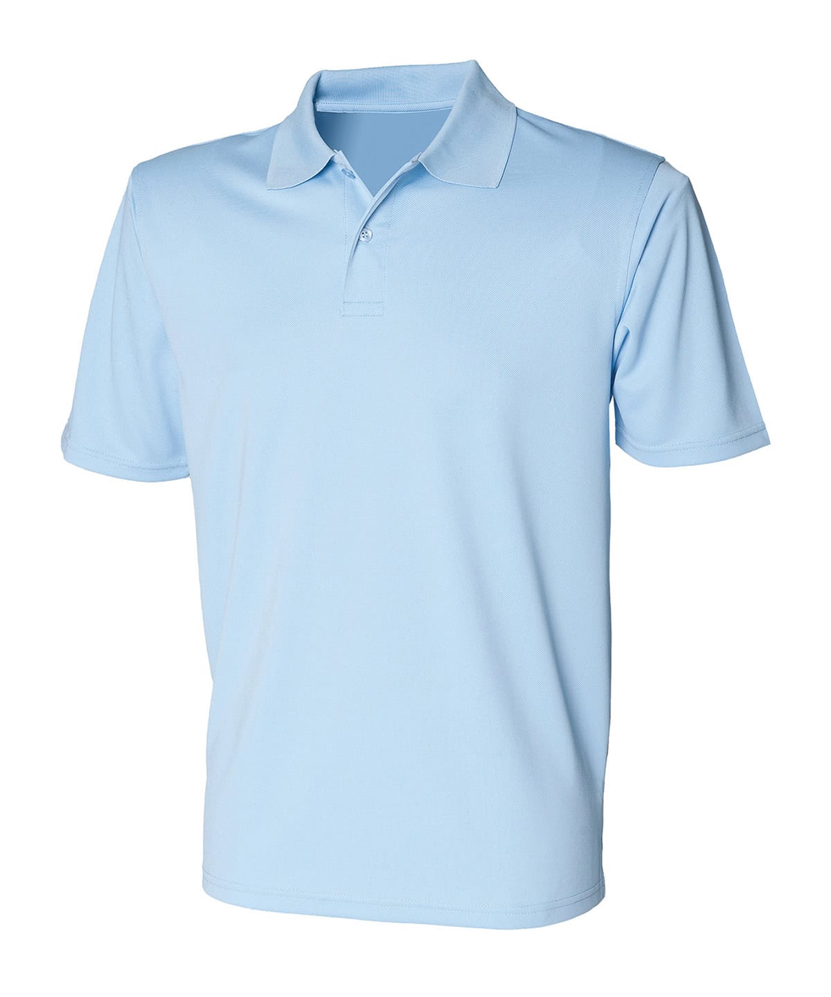 Light Blue Coolplus polo shirt with embroidery and printing options. Perfect for casual or corporate.