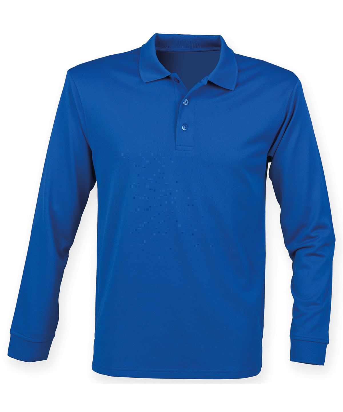 Royal blue long sleeve Coolplus polo shirt with embroidery options.