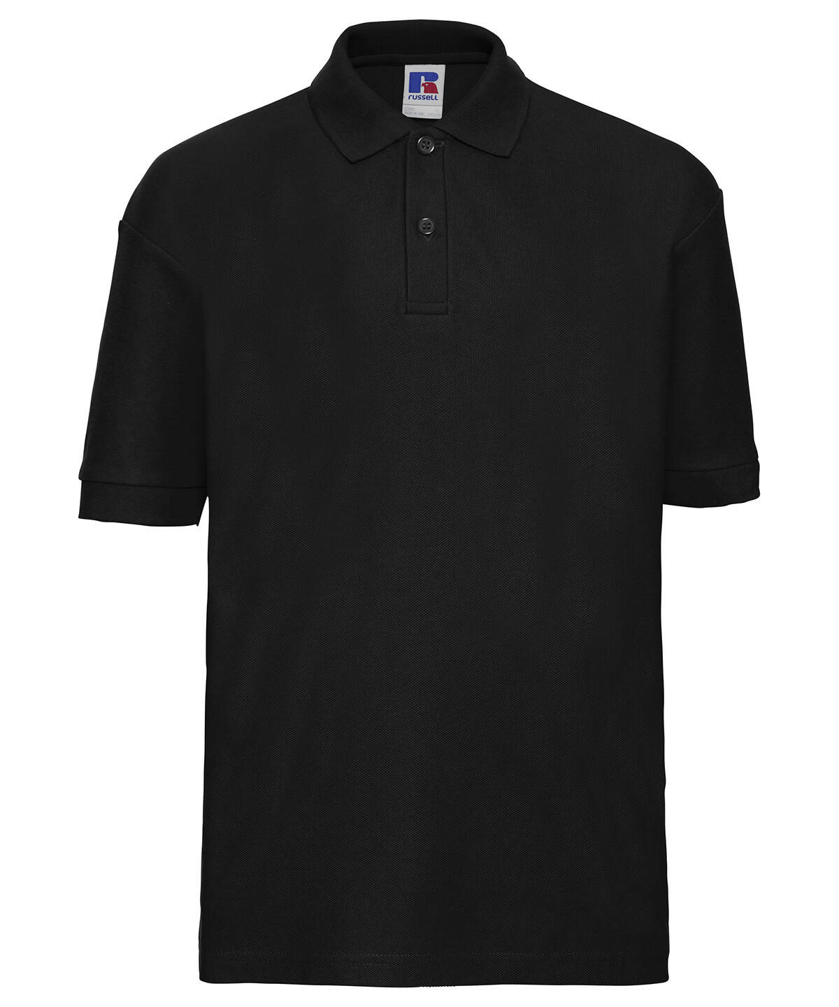 Black kids polo shirt with embroidered logo for custom branding. Perfect for school uniforms or casu.