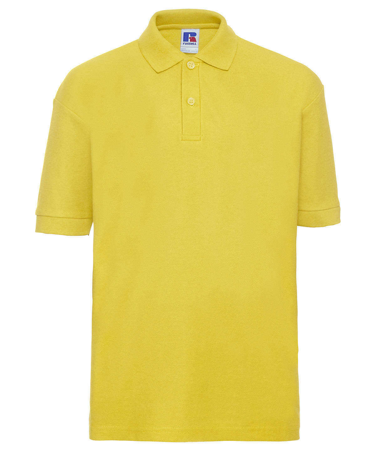 Bright yellow kids polo shirt with embroidery and printing options. Perfect for young children aged.