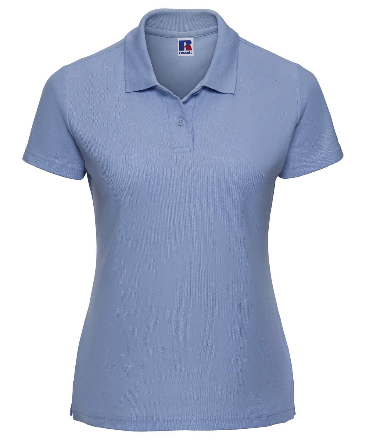 Polycotton polo shirt for women, perfect for embroidery and printing, in a stylish sky blue colour.