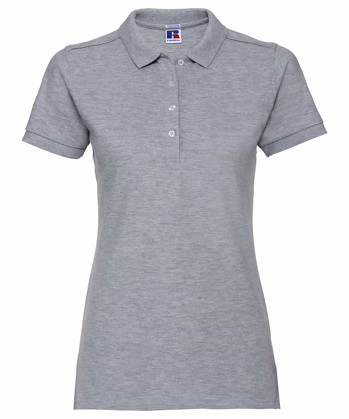 Ladies light grey Oxford stretch polo shirt, XS, perfect for casual or sportswear.