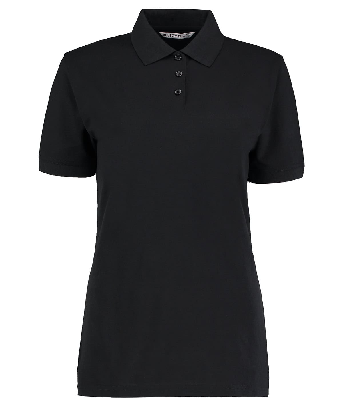 Black embroidered polo shirt for women, perfect for casual or workwear.
