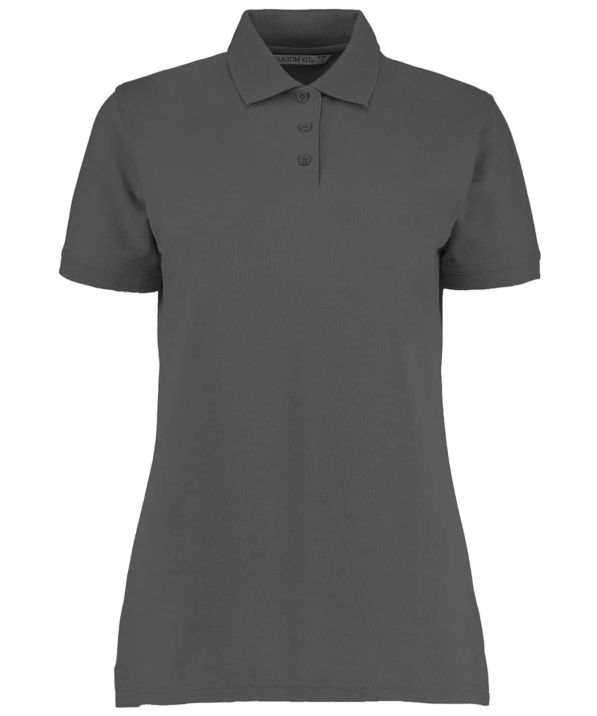 Elegant charcoal ladies polo shirt with embroidery and printing options.