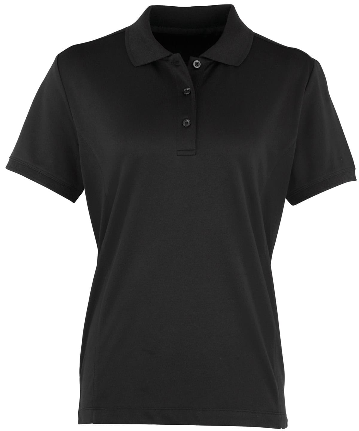 Black ladies piqué polo shirt ideal for embroidery and printing, perfect for corporate or team unifo.