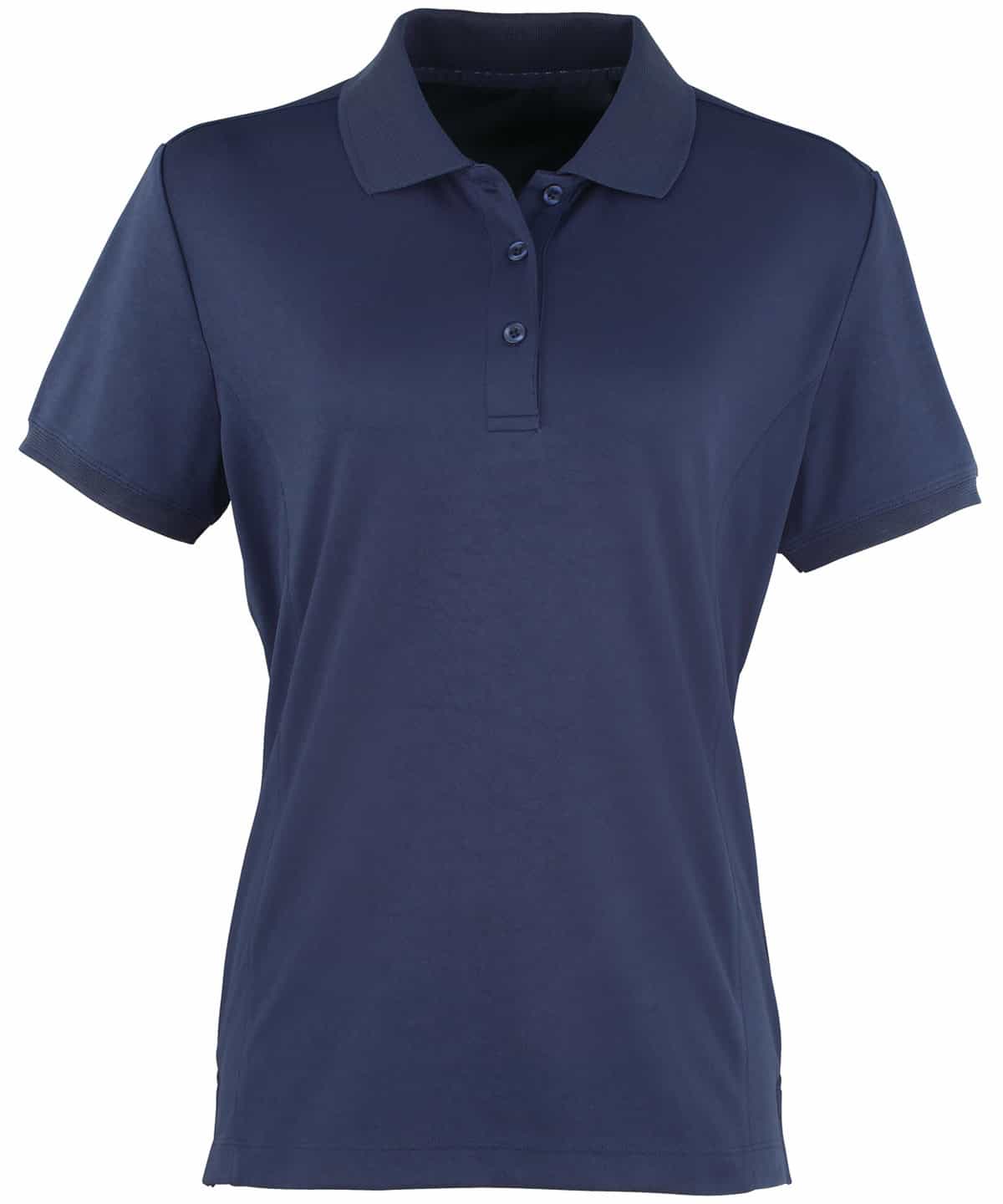 Navy ladies piqué polo shirt with collar and buttons, perfect for casual and sportswear. High-qualit.