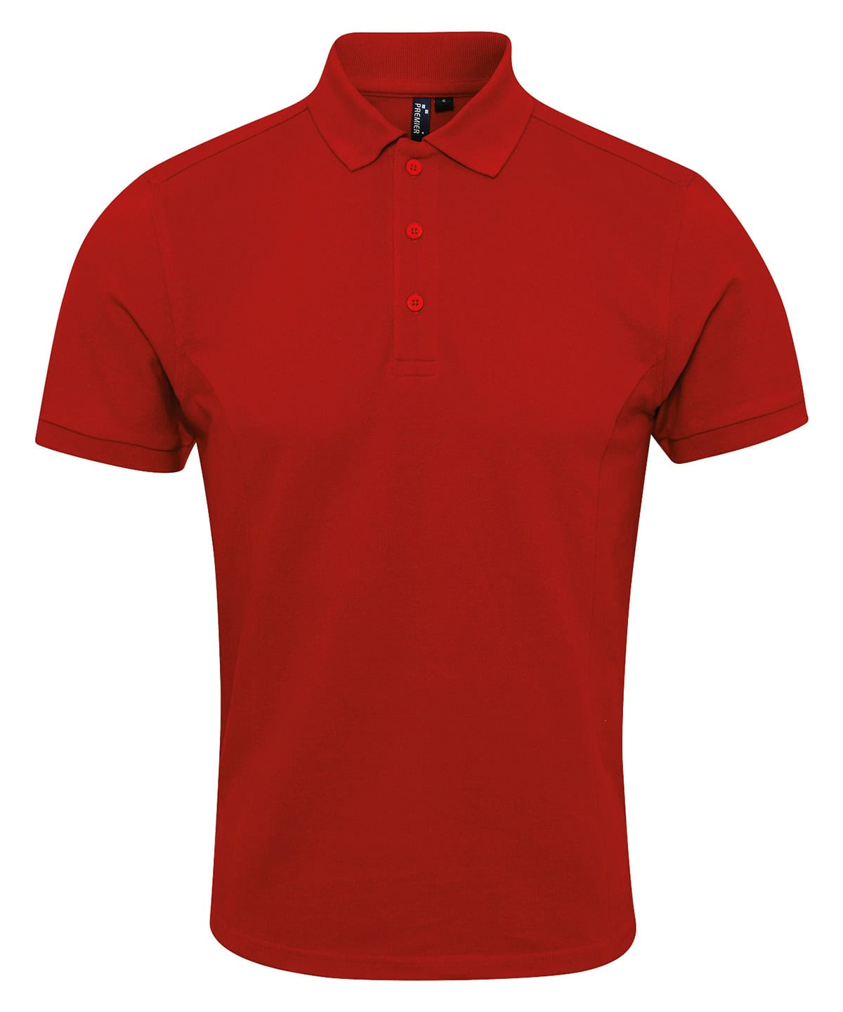 Red polo shirt with embroidery for custom printing and branding.