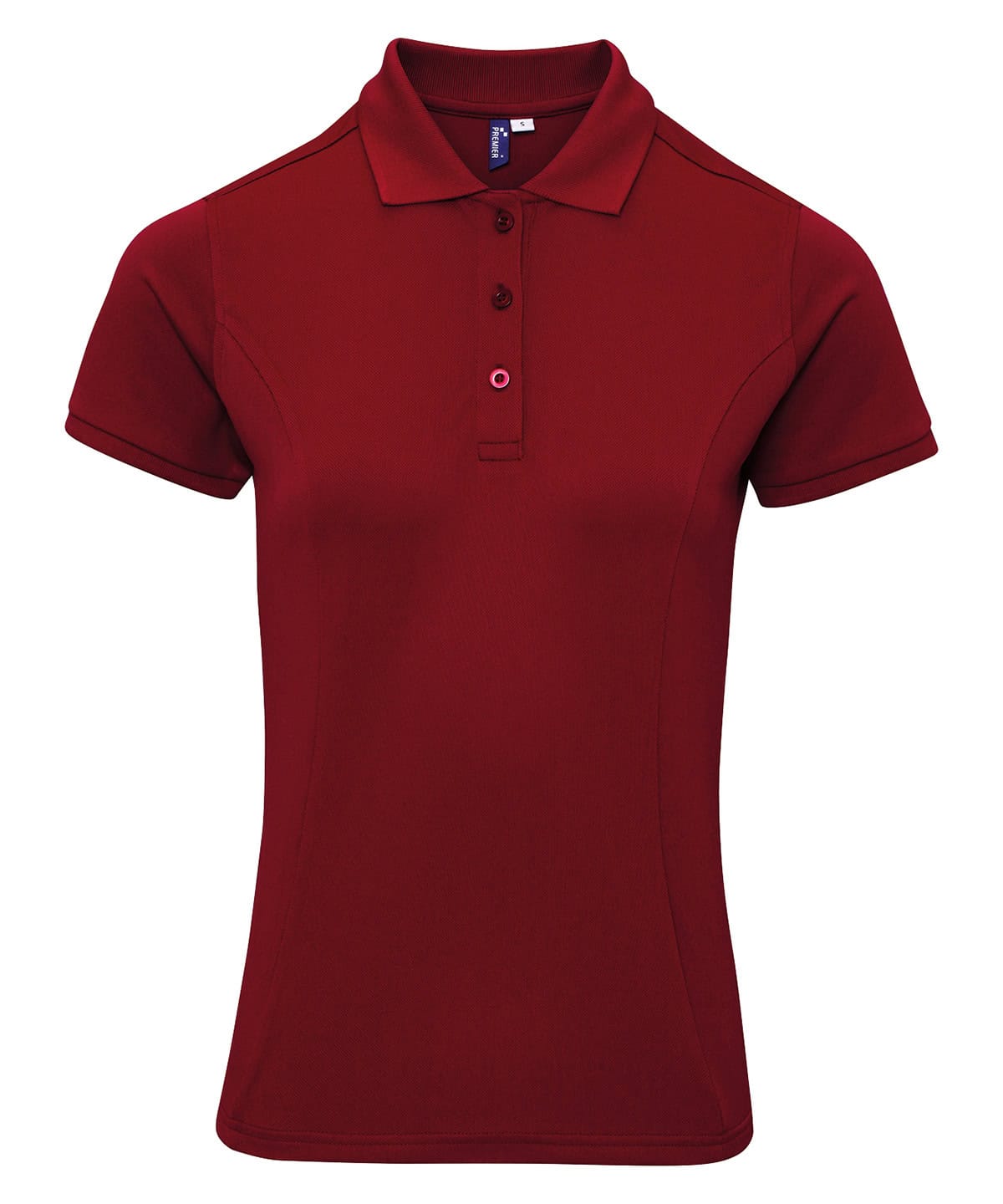 Ladies Coolchecker plus polo in burgundy, size XS, ideal for embroidery and printing.