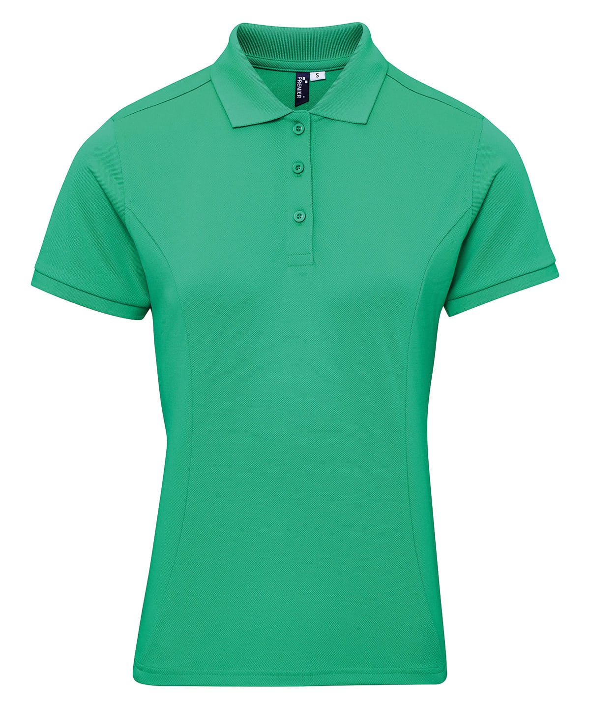 Ladies Coolchecker polo shirt in Kelly green, size XS, perfect for custom embroidery and printing.