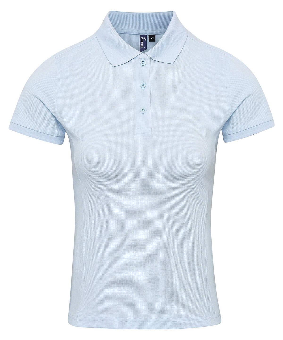 Ladies Coolchecker plus polo in light blue, size XS, ideal for custom embroidery and printing.