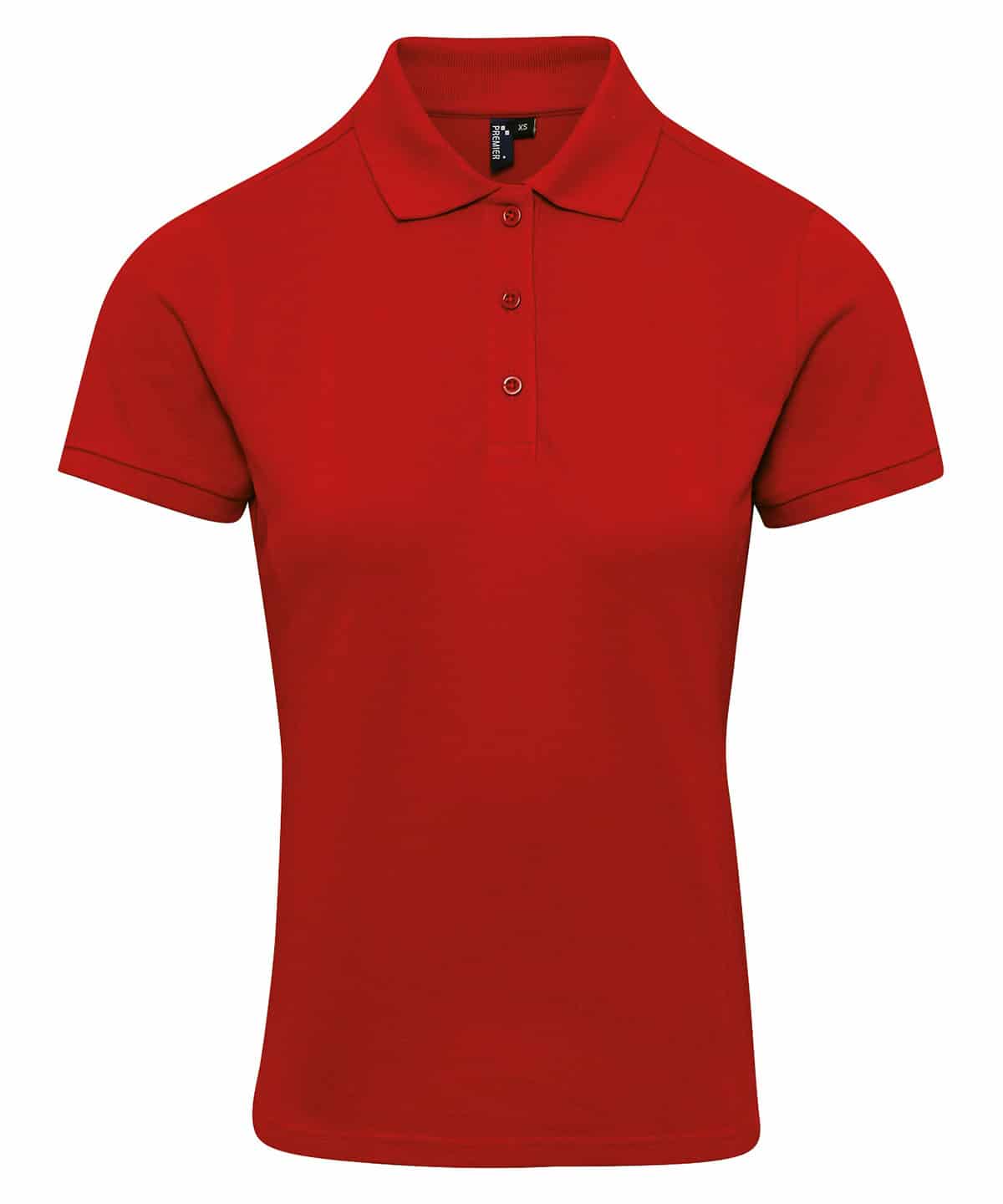 Red Ladies Coolchecker polo shirt with collar and buttons, size XS.