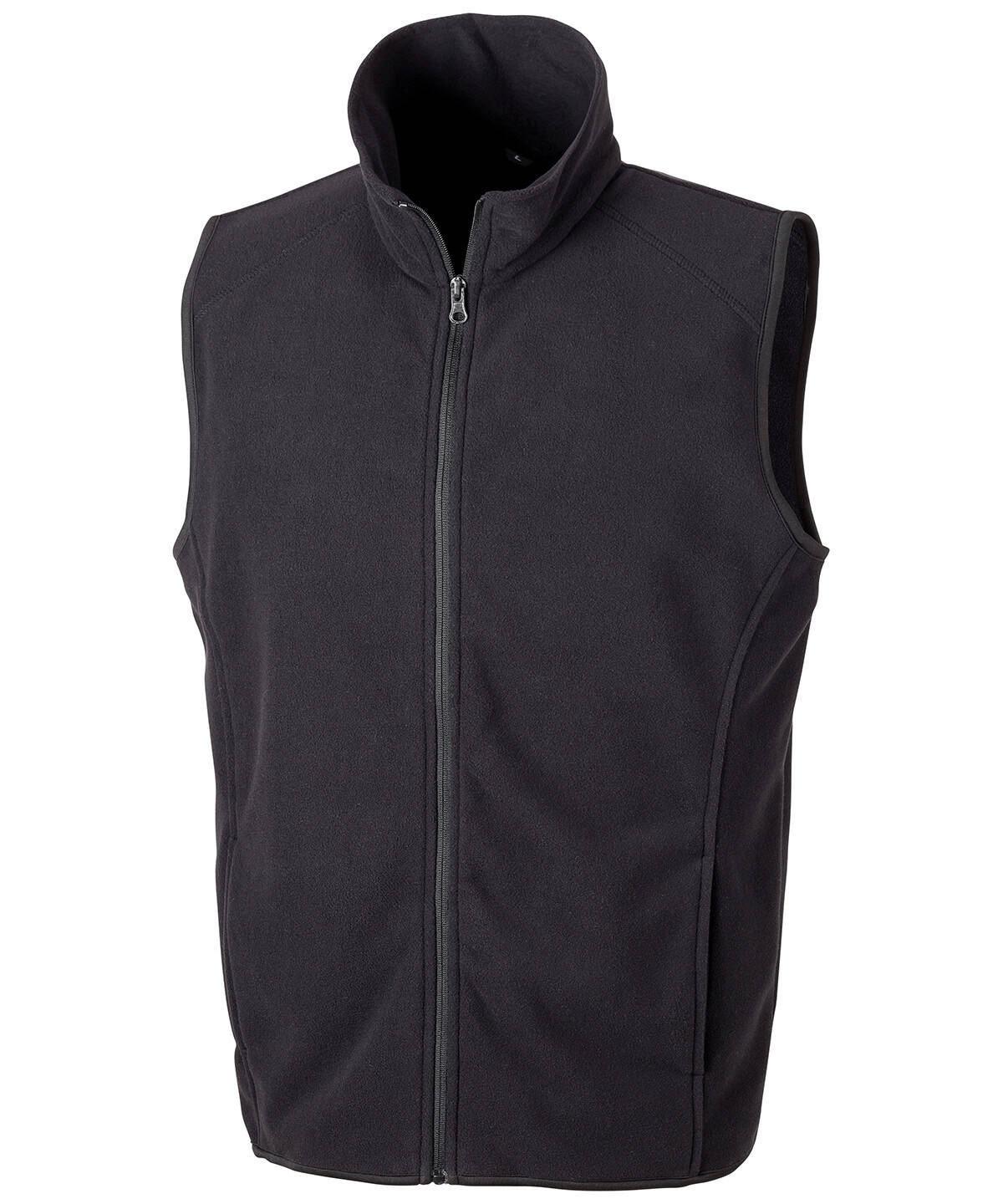 Microfleece gilet for custom embroidery and printing.