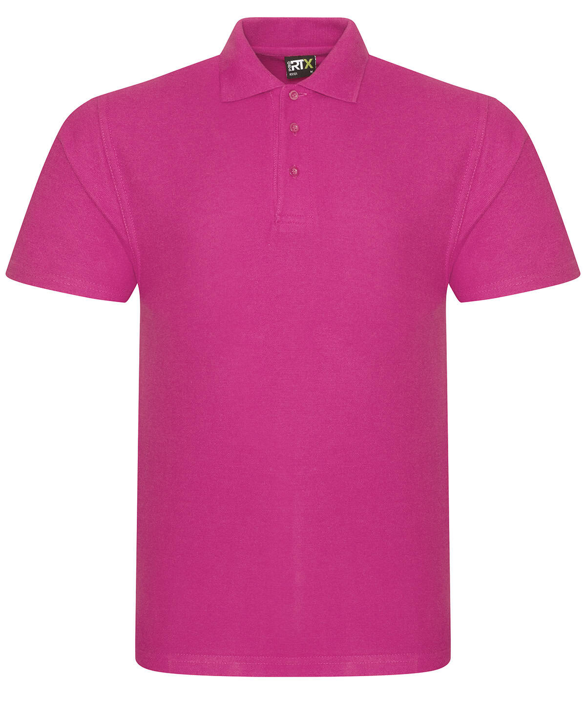 Embroidery and printing on custom polo shirts in vibrant fuchsia. Perfect for sports, events, or tea.