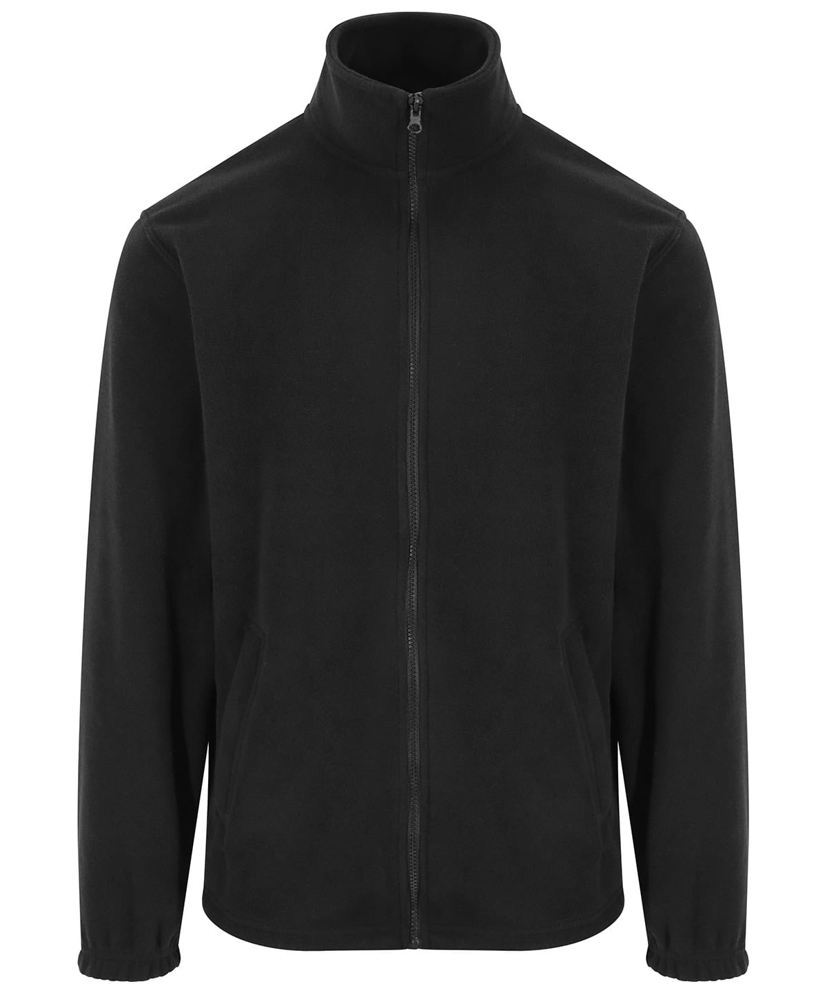 Black fleece jacket with full zip, ideal for custom embroidery and printing on RX402.