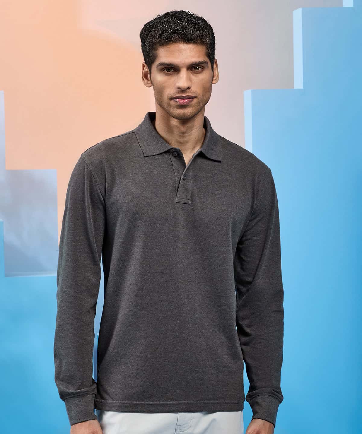 Embroidery and printing on classic long sleeved polo for customised corporate or casual wear.
