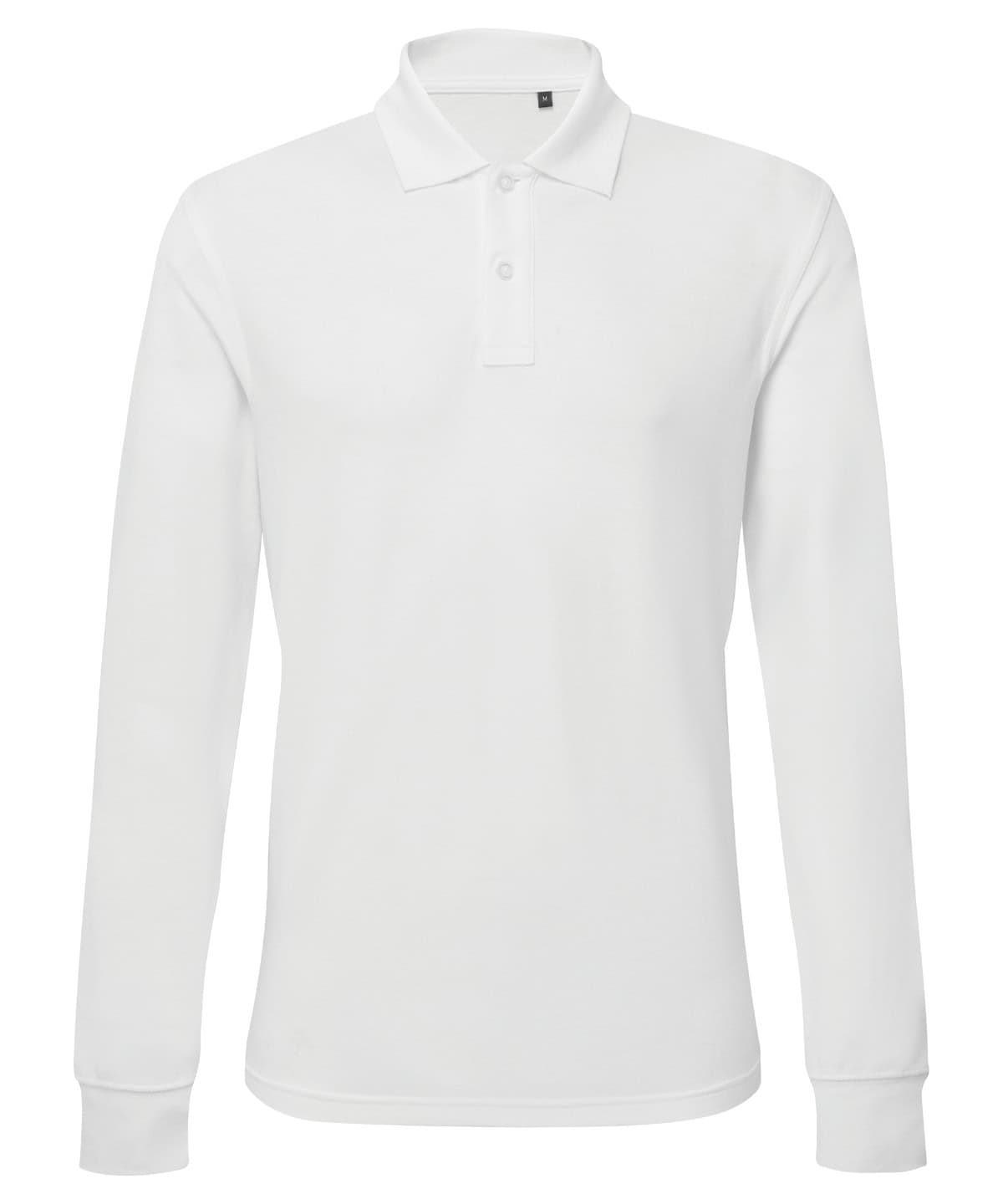 White classic long sleeved polo shirt with embroidery and printing options.