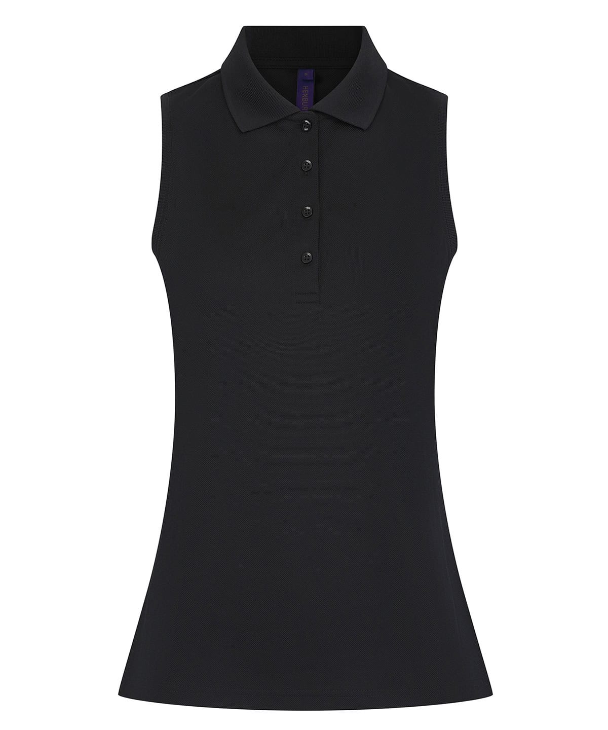 Black sleeveless polo shirt with collar, ideal for sports and casual wear.