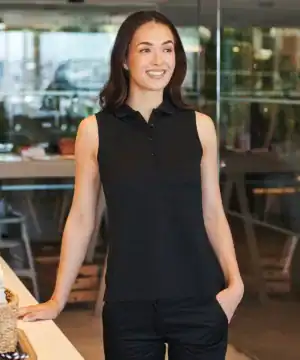 Ladies sleeveless Coolplus polo shirt for custom embroidery and printing. Perfect for promotional ev.
