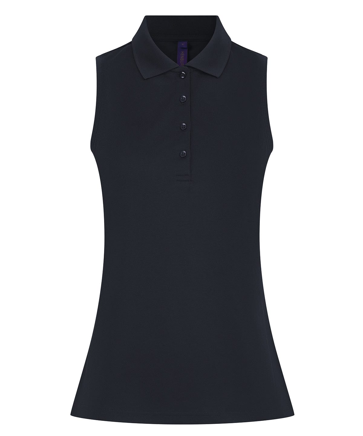 Ladies sleeveless navy polo shirt with Coolplus fabric for comfort and breathability. Perfect for ac.