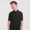 Kids polo shirt in black, perfect for custom embroidery and printing. Comfortable and stylish for ch.