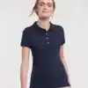 Ladies stretch polo shirt with a fitted design, ideal for sports and casual wear. Custom embroidery.