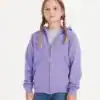 Kids purple zip-up hoodie, soft fleece material, perfect for casual wear and outdoor activities.