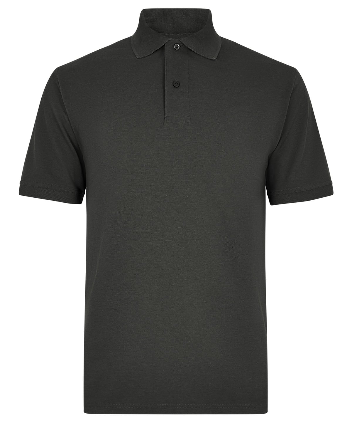 Embroidery and printing on custom polo shirts in charcoal grey. Perfect for corporate branding and p.