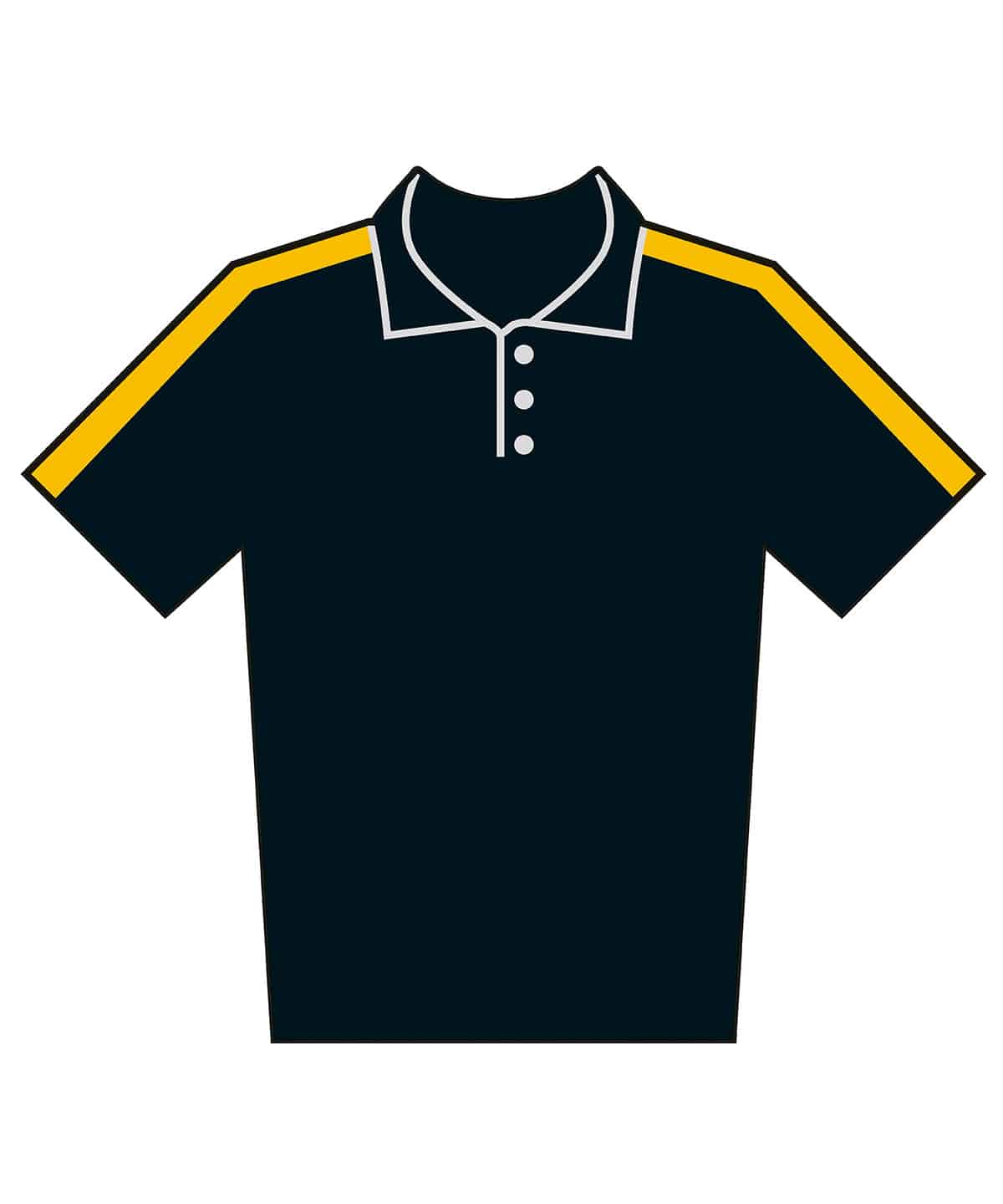 Bright black and gold kids' team polo shirt with collar and button placket. Perfect for sports teams.