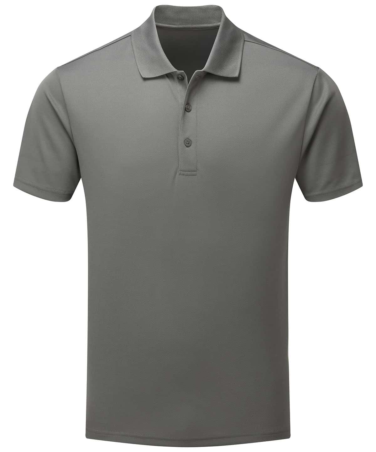 Dark grey recycled polo shirt with spun dye fabric, eco-friendly and stylish.