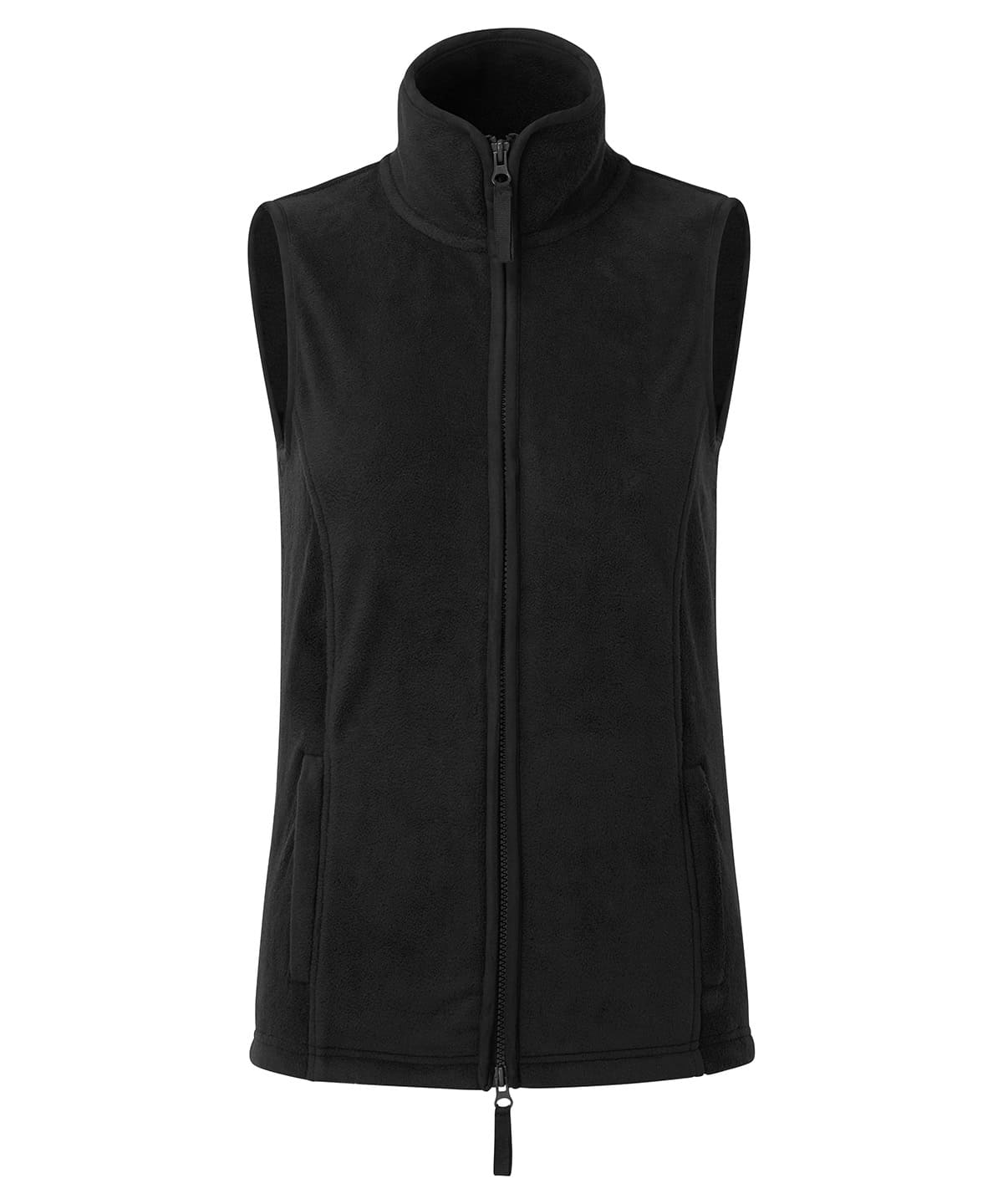 Black fleece gilet with embroidery and printing options for custom branding. Perfect for promotional.