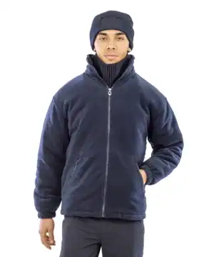 Warm fleece jacket with padded insulation for winter comfort.