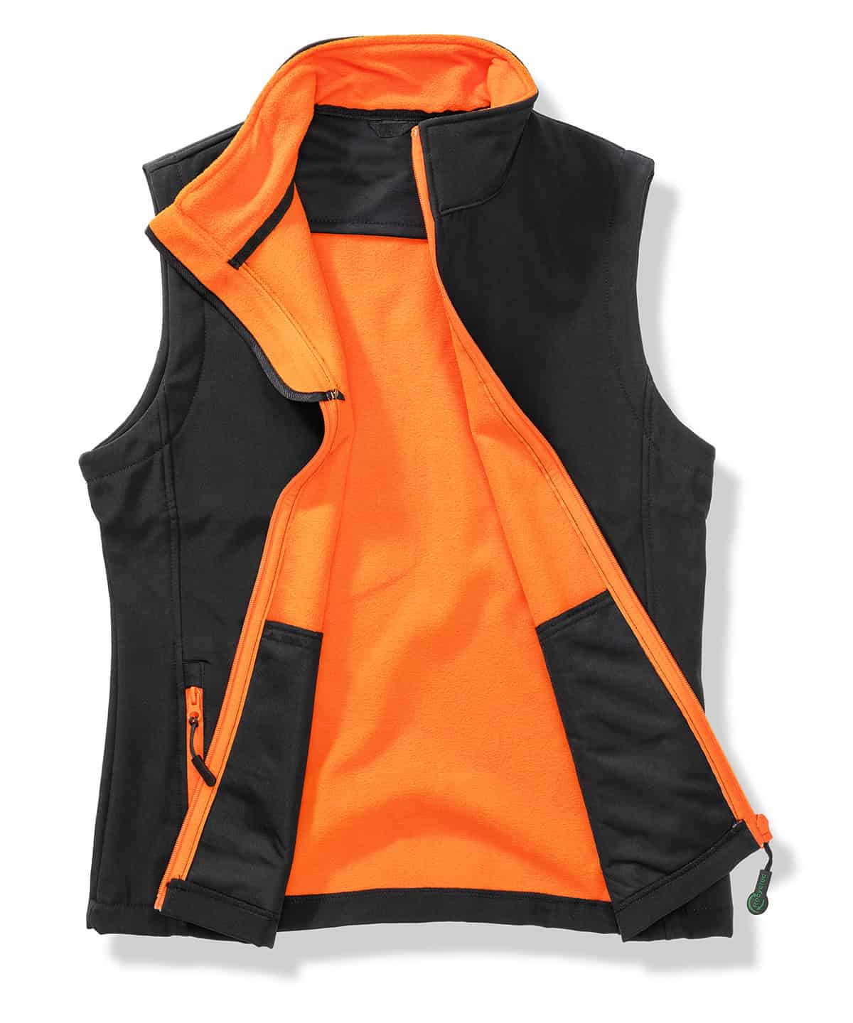 Visibility ladies softshell bodywarmer in black and orange, perfect for outdoor work and activewear.