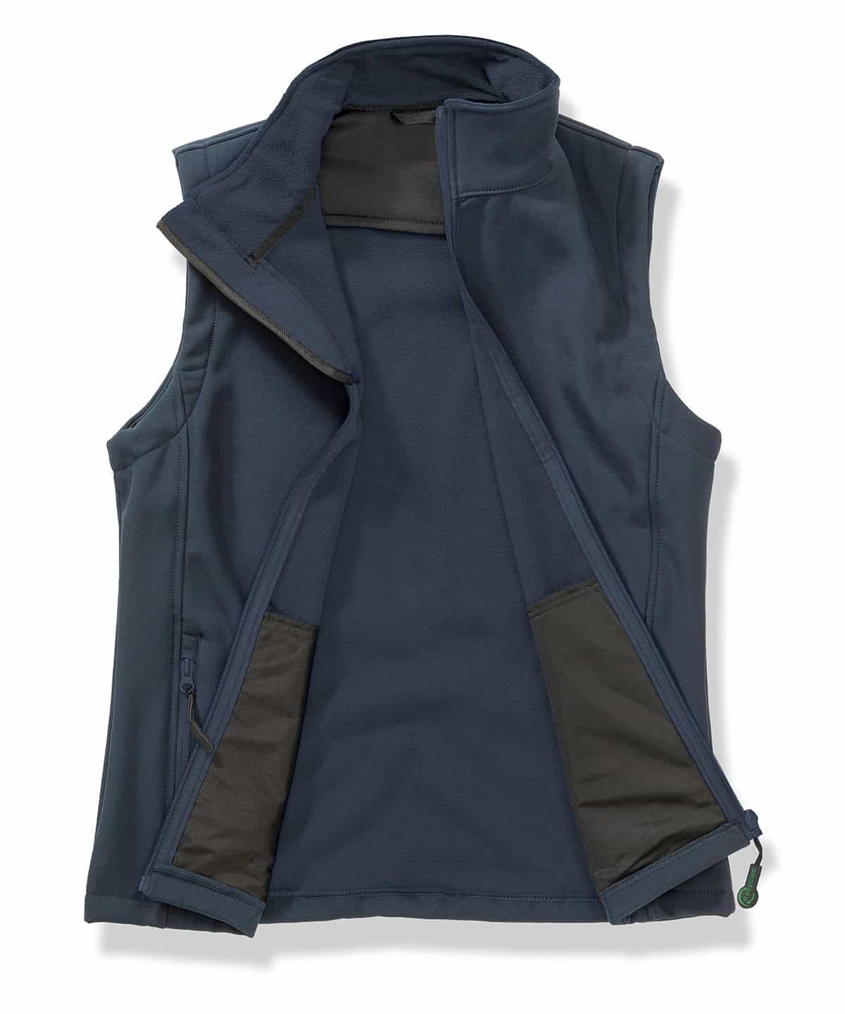 Softshell bodywarmer with printable surface, navy colour, ideal for custom branding and outdoor wear.