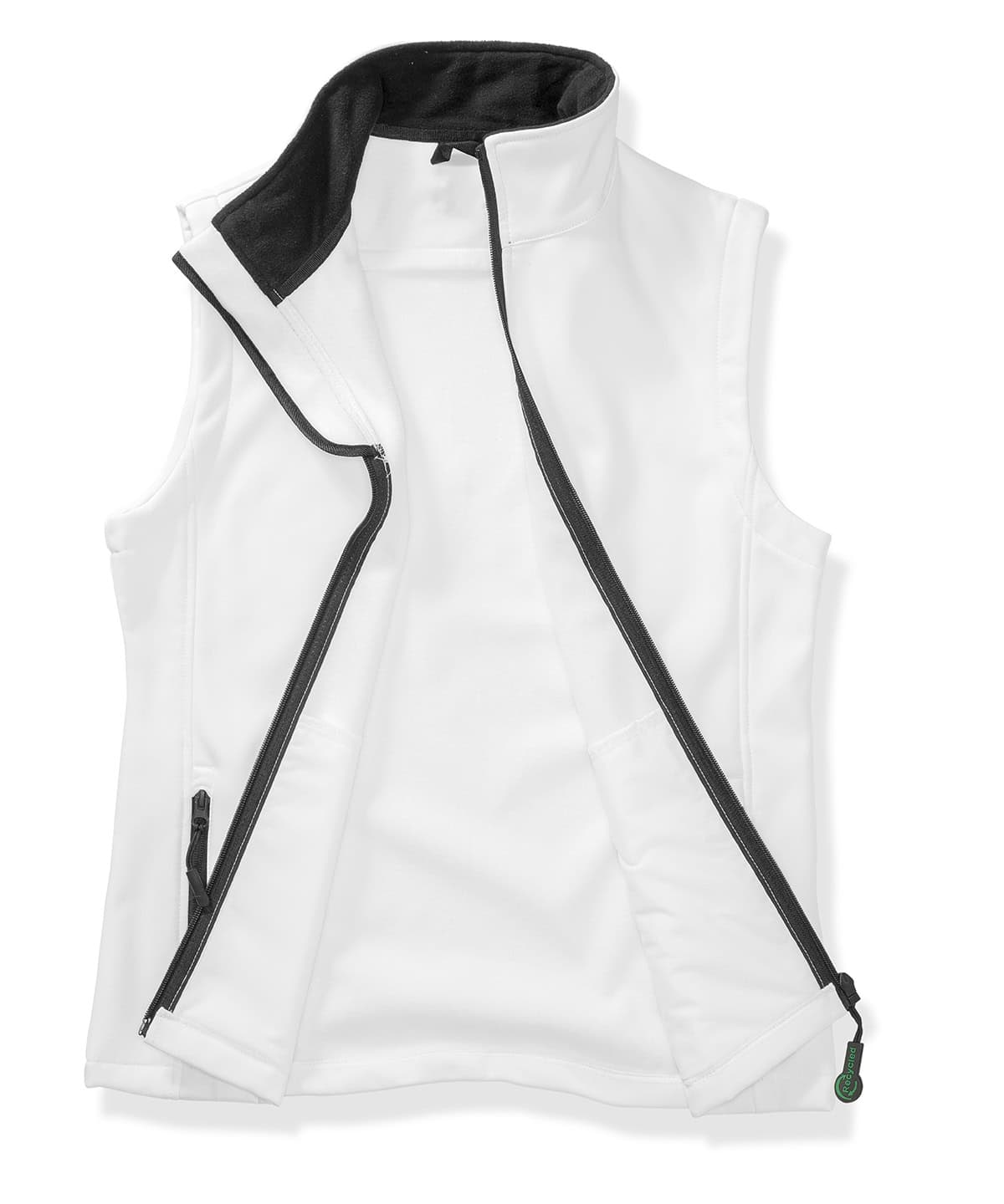 Embroidery and printing on custom softshell bodywarmer for branding. Perfect for outdoor workwear.