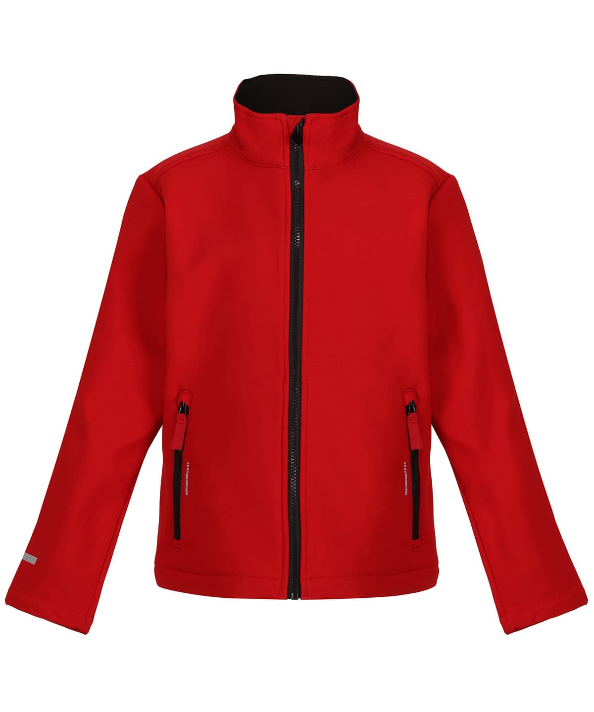 Kids Ablaze softshell jacket in classic red and black, perfect for outdoor activities and cold weath.