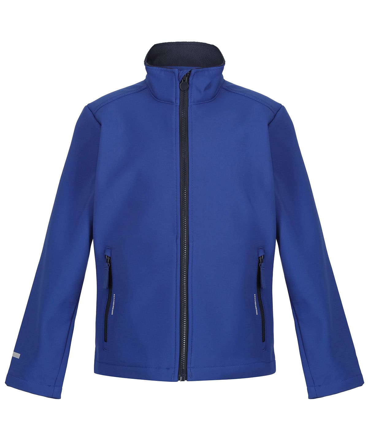 Kids Ablaze softshell jacket in royal blue and navy, perfect for outdoor activities and cold weather.