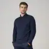 Elegant navy long sleeve polo shirt for men. Perfect for casual and professional wear with custom em.