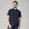 Quality navy blue pro wicking polo shirt for sports and casual wear.