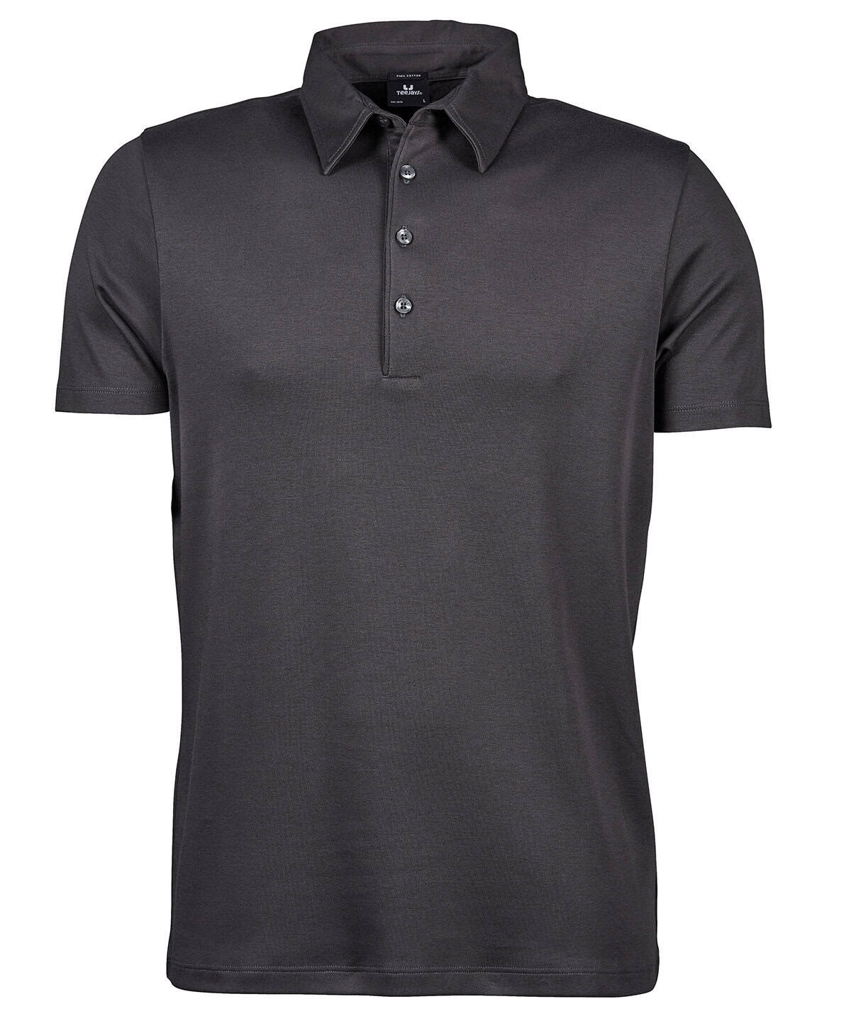 Dark grey Pima cotton polo shirt, men's casual wear, embroidered logo, high-quality fabric.