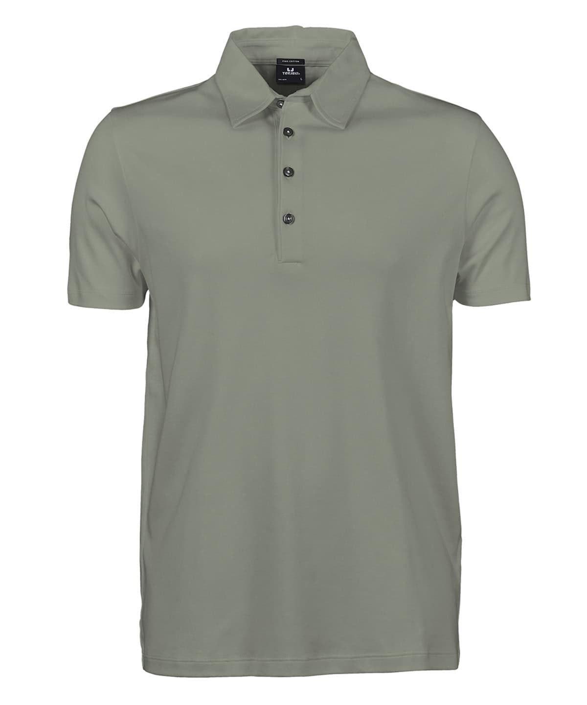 Sage Pima cotton polo shirt with button collar, perfect for casual and professional wear.