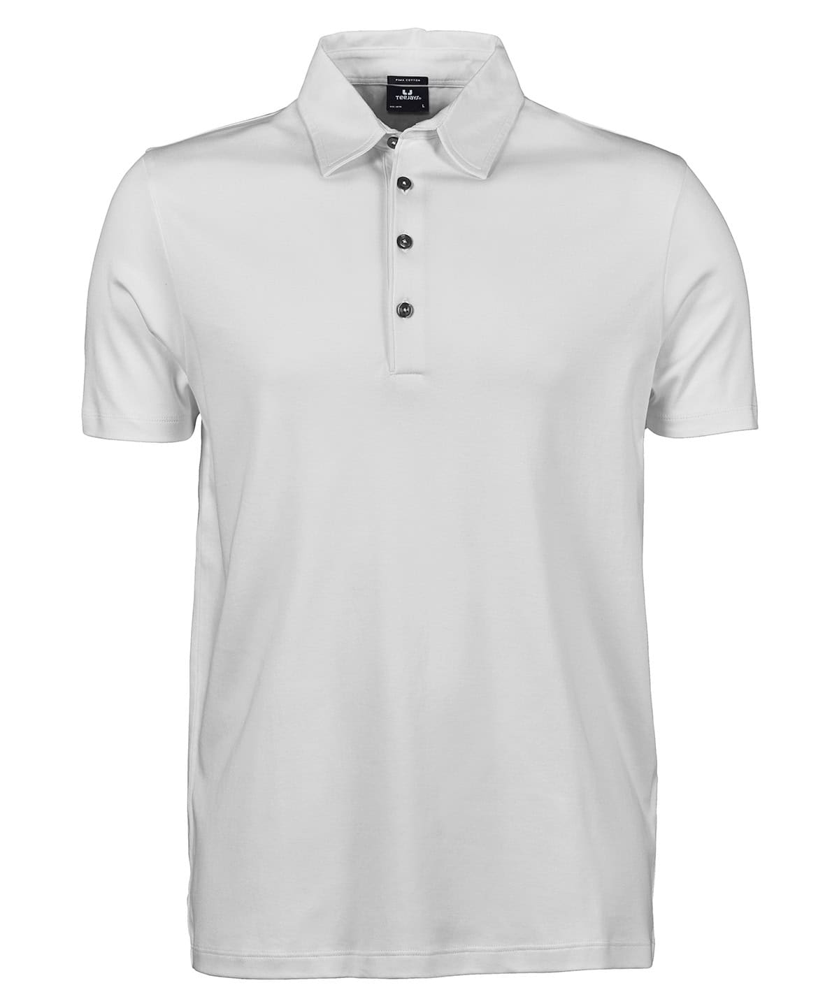 White Pima cotton polo shirt with buttons, perfect for embroidery and printing.