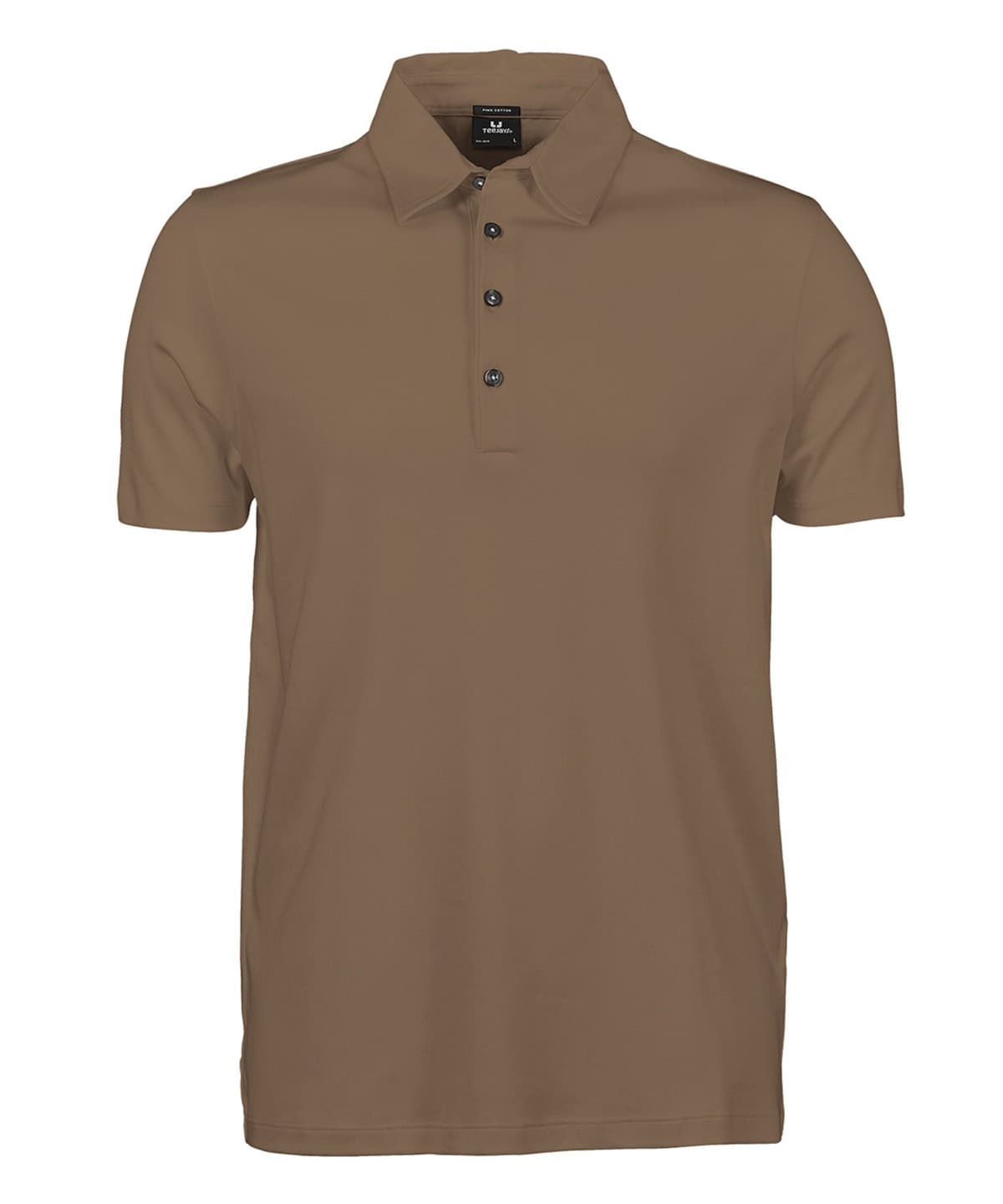 Pima cotton polo shirt in wood colour, perfect for casual and sportswear. High-quality embroidery an.