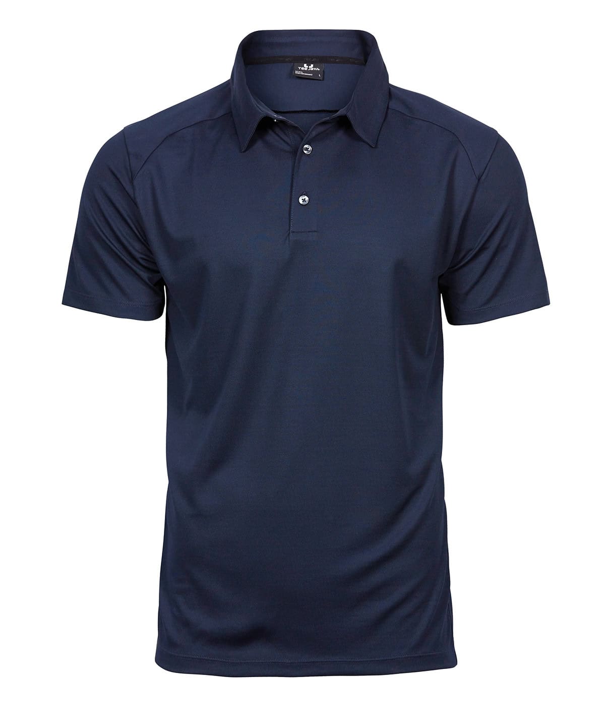 Embroidery and printing on custom navy sport polo shirt. Perfect for sports teams and corporate bran.