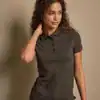 Embroidery and printing on ladies heavy polo shirt.